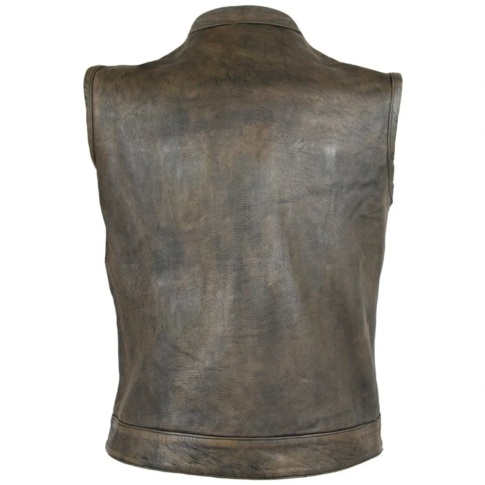 HIGH MILEAGE • Men’s Premium Cowhide Brown SOA Biker Leather Motorcycle Vest - Picture 5 of 12